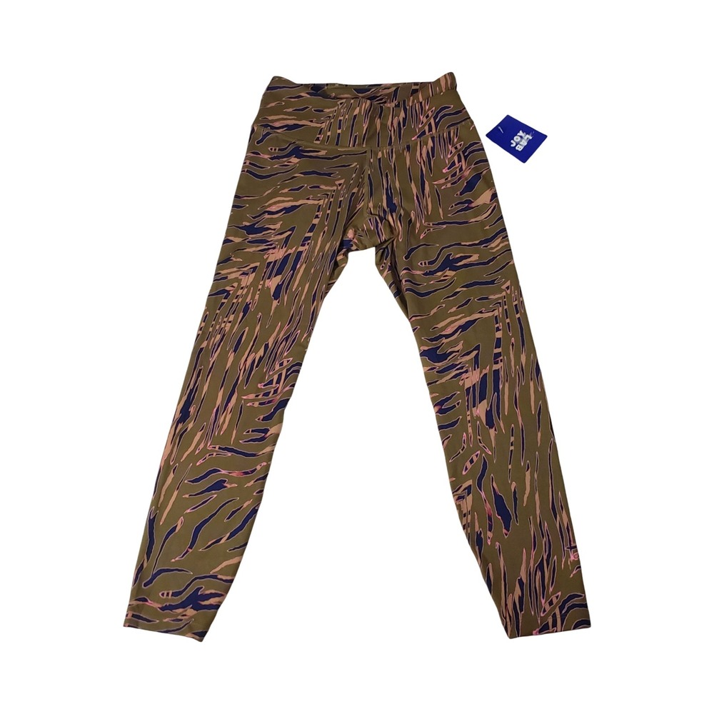 JoyLab Womens High Rise Tiger Stripe Leggings Olive Green Pink Small NEW